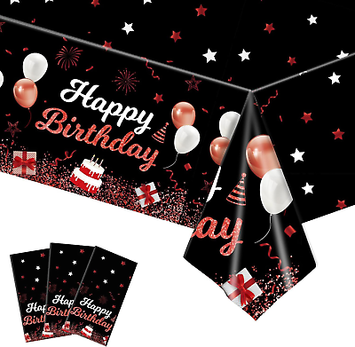 #ad Black Party Supplies 3 Pack Red and Black Stars Happy Birthday Tablecloths ... $11.99