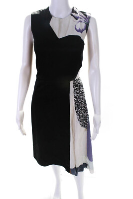 3.1 Phillip Lim Womens Sleeveless Zip Up Floral Onyx Black Cocktail Dress Size 0 $72.01