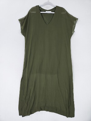 Zara Dress Womens XXL Green 2XL Flowing Maxi Short Sleeve Mini Lining V Neck $30.92
