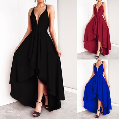 #ad Womens Sexy Ruffle Ball Gown Wedding Evening Party Prom Cocktail Long Maxi Dress $33.49