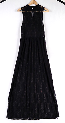 #ad Forever 21 Maxi Dress Womens Large Black Sheer Stretch Lace Goth Grunge $15.19