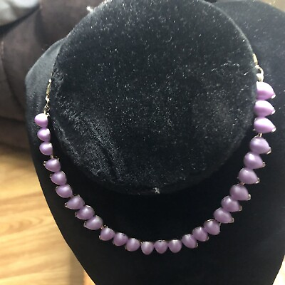 Gold Tone Designer 16” Necklace Purple Cabochon Teardrop Stones $15.00