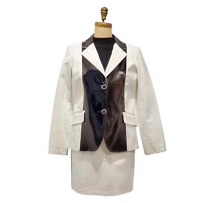 #ad 1980s White and Black Patent Leather Skirt Suit by Wolff of Canada Size Medium C $169.00