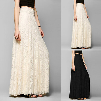 #ad Womens Lace Long Maxi Skirts High Waist Hollow Boho Wedding Evening Party Dress $21.94