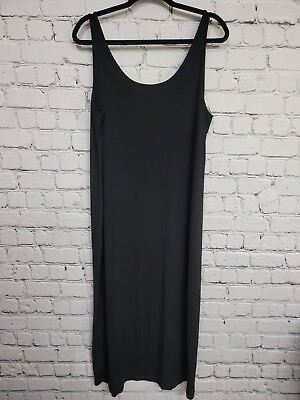 #ad Eileen Fisher Maxi Dress Black XL Womens Stretch Viscose Jersey Tank Sleeveless $39.88