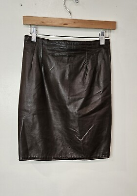 #ad Vakko Leather Brown Vintage Skirt 6 $29.00
