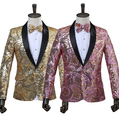 #ad Mens Sequin Shawl Lapel Suit Jacket Stage Performance Show Party Tunic AU $102.80