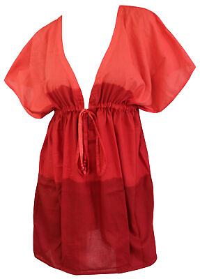 #ad LA LEELA Kimono Cover up Plus size Beach Dress Swim Red K988 OSFM 14 24 L 3X $20.24