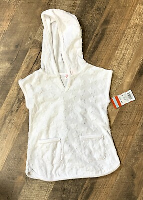 Toddler Girls#x27; Short Sleeve Hooded Swimsuit Cover up Cat amp; Jack NWT White Stars $17.99