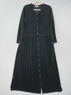 #ad Eddie Bauer Dress Womens Medium Black Vintage Velour Maxi Long Sleeve Modest $49.92