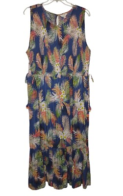 Terra Sky 3X Tropical Floral Dress Ruffle Hem Pockets Sleeveless Summer Beach $18.99