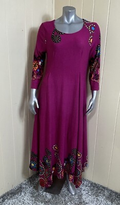 #ad Reborn Maxi Dress Womens Size XL Pink Floral Print Asymmetrical Hem Knit $13.97