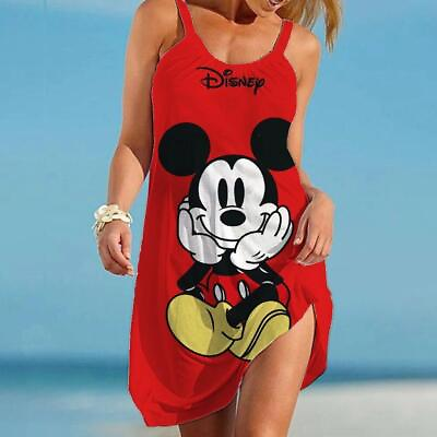 #ad #ad Mickey Minnie Mouse Women Dresses Sleeveless Summer Beach Loose Midi Sun Dresses $16.14