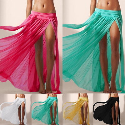 #ad Summer Sexy Women Sheer Chiffon Side Split Beach Party Maxi Skirt Long Dress ♪ $4.99