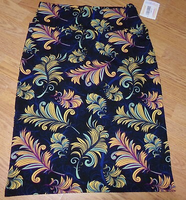 NWT LuLaRoe Womens M Black Green Floral Cassie Skirt Pencil Straight Knit $29.95