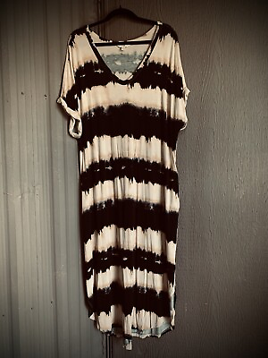 #ad Women#x27;s Tie Dye T Shirt Maxi Dress 1X Boho Casual Beachy Short Sleeve V Neck $14.98