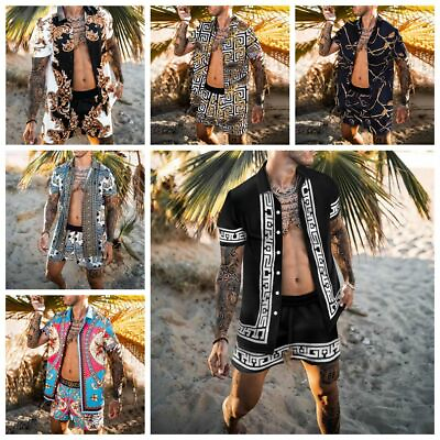 ⭐Button Down Shirt Men Beach Party Outfit Casual T Short Sleeve Shorts SET 2 PCS $39.86