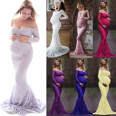 #ad Pregnancy Wear Lace Fishtail Maxi Dress Evening Party Gown Photo Shoot Maternity $36.99