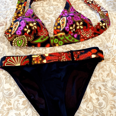 #ad Victorias Secret Swimsuit Bikini Black Multi Padded Size M L $16.00