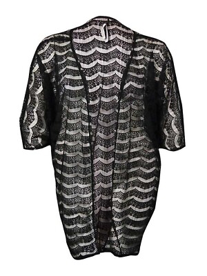 #ad Kenneth Cole REACTION Women#x27;s Sheer Lace Kimono Swim Cover S M Black $7.95