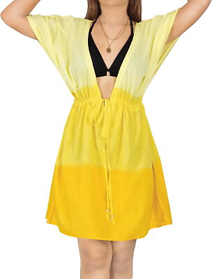 #ad LA LEELA Women#x27;s Plus Size Boho Swimsuit Cover up Swimwear US 14 24W Yellow K985 $36.99