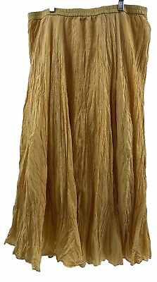#ad Coldwater Creek Midi Skirt Women’s Size Large Yellow Gauze Boho Cotton Silk $15.00