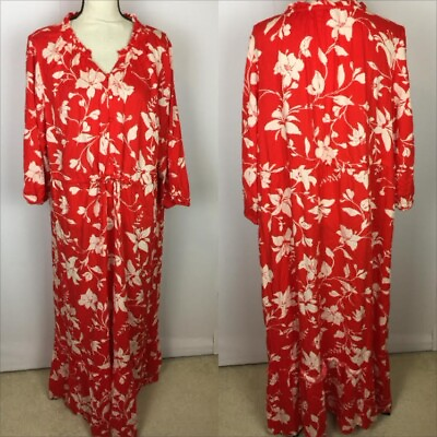 #ad NWOT Croft amp; Barrow Maxi Dress 1X Womans Plus Red Floral Ruffle Hem Drawstring $23.99