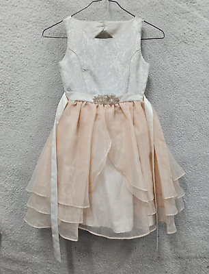 #ad Blush by Us Angels Girls Dress 12 Cream Beige Poly Blend Beaded Chiffon Ruffle $18.00