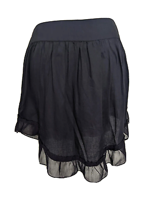 #ad Free People Black Mini Skirt Ruffled High Low Hem Semi Sheer Pull On Elastic XS $8.94