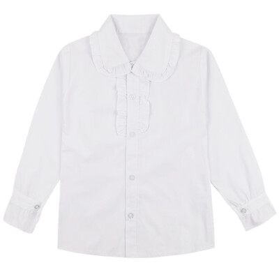 #ad Kid Girls White Long Sleeve Shirt School Uniforms Ruffle Collar Blouse Dailywear $14.03