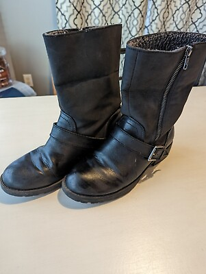 #ad Black Biker Boots Size 8 Zippered Comfort Ankle Bootie Boots $19.99