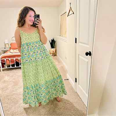 #ad NWT Olivia James The Label Green Blue Cotton Floral Maxi Dress XS $155.00