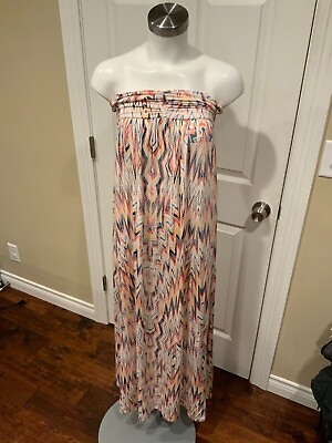 #ad Ella Moss Anthropologie Multicolor Geometric Strapless Maxi Dress Size Small $27.38