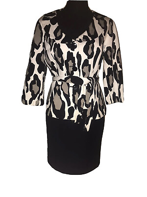 Sandro Sportswear Size S Skirt Suit Black amp; White Animal Print Peplum Jacket VTG $20.02