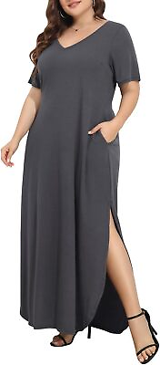 #ad Pinup Fashion Women#x27;s Plus Size Maxi Dresses V Neck Casual Short Sleeve Loose T $80.34