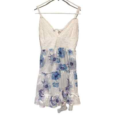 #ad Shein ? Women#x27;s White with Blue Flowers 3 Tiered Summer Dress Size XL $10.00