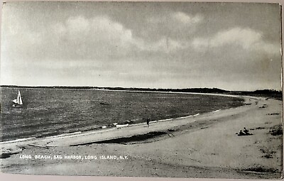 #ad Long Beach Sag Harbor Long Island New York Sailboat Scene Vintage Postcard c1950 $7.87
