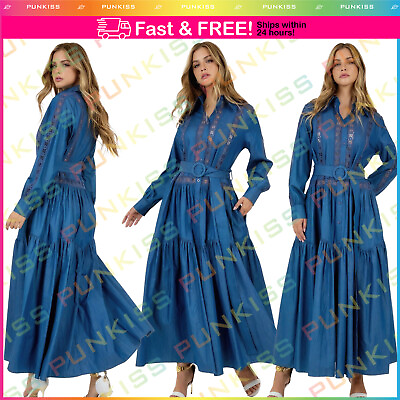 #ad #ad Women#x27;s Basic Maxi Dress💋Cotton lace V Neck Buttons Front Long Sleeve Casual $119.99