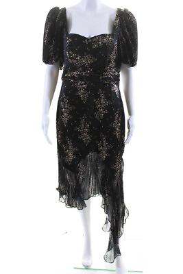 #ad AMUR Womens Silk Floral Print Pleated Puff Sleeve Zipped Maxi Dress Black Size 8 $182.99