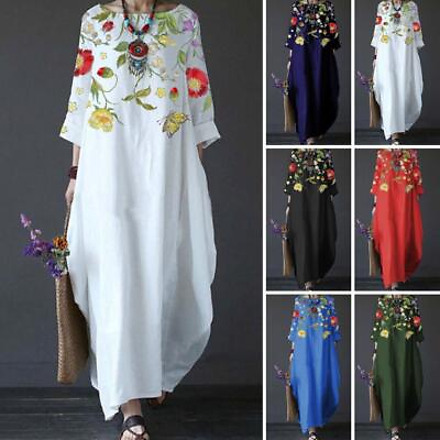 #ad Plus Size Womens Floral Boho Kaftan Maxi Dress Ladies Loose Summer Sundress US $23.99