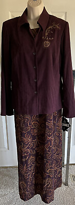 #ad #ad NWT Studio 1 Maxi dress suit set plum purple amp; gold paisley solid jacket 2pc 8 $29.88