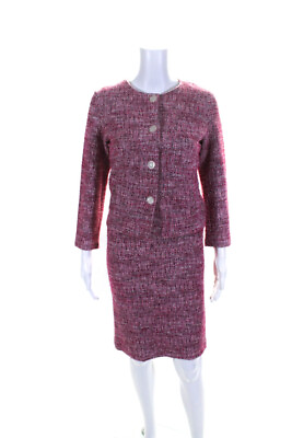 #ad Agnes B Womens Tweed Button Up Blazer Zip Up Pencil Skirt Suit Pink Size 1 $42.69
