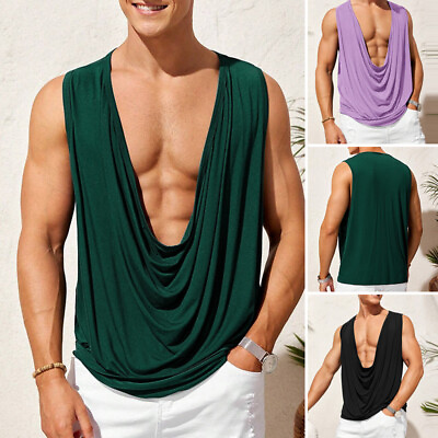 #ad Sexy Mens Waterfall Sleeveless Holiday Beach Loose Tank Tops Clubwear T Shirt $16.14