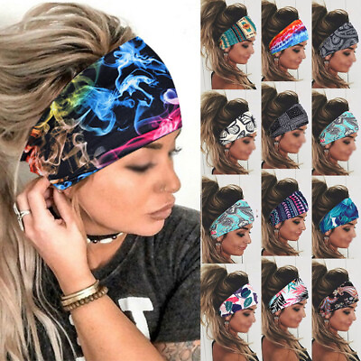 Womens Wide Elastic Headband Turban Hair Band Sports Running Yoga Gym Head Wrap $3.47