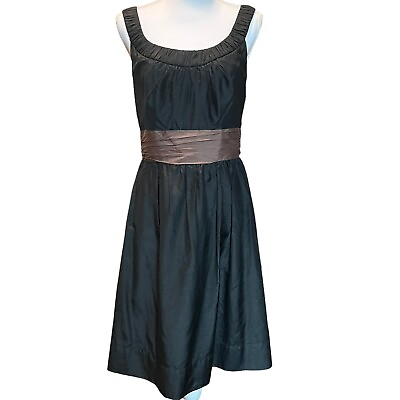 #ad White House Black Market Silk Black Brown Ruched Fit amp; Flare Cocktail Dress 12 $32.00