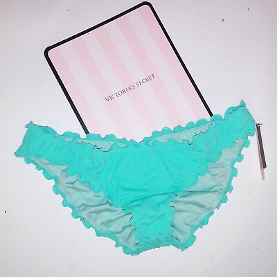 #ad Victoria Secret Swim Bikini Bottom Aqua Ruffle Cheeky Scrunch Butt Solid QDG $35.99