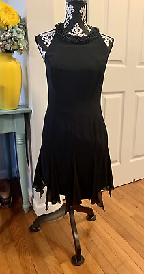 Bill Blass Evng Cocktail Black Dress With Beaded Halter Neckline T Strap Back $62.00