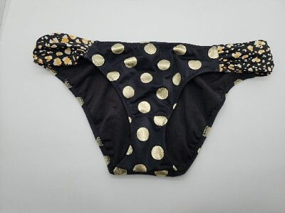 #ad Victoria#x27;s Secret Womens Bikini Swim Bottom Size Med Black Gold Dot amp; Leopard $19.99