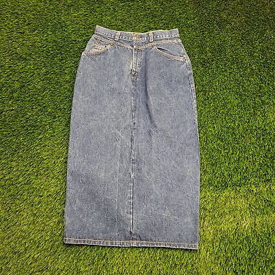 #ad Vintage LEVIS Brown Tab Denim Jeans Skirt Womens 12 28x33 Light Wash Retro USA $48.67