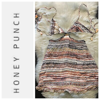 #ad NWT Honey Punch Cut Out Stripe Bra Top Tie Dress Size Small Beach Boho New $33.99